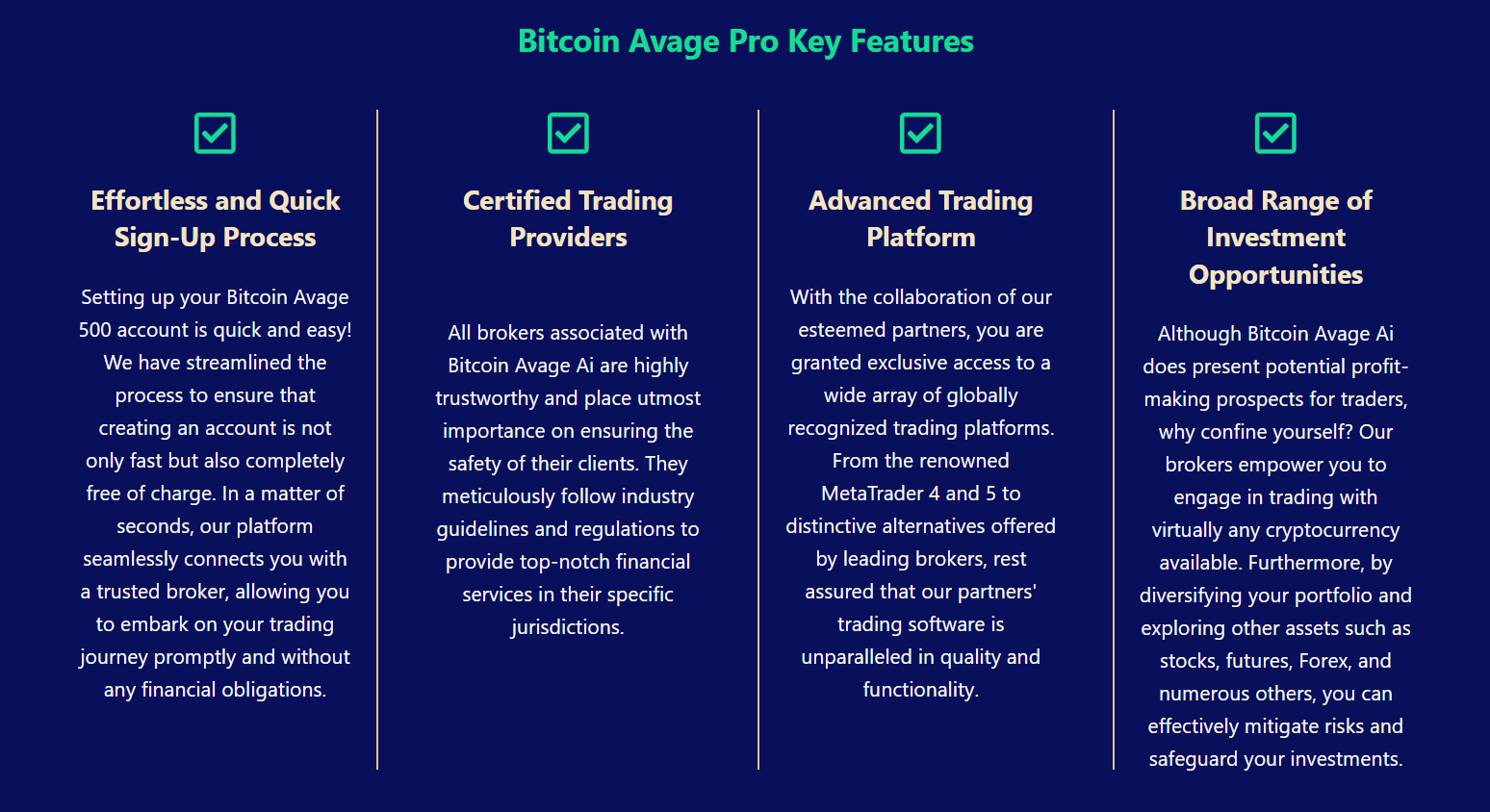 Bitcoin Avage Ai - belangrijkste kenmerken