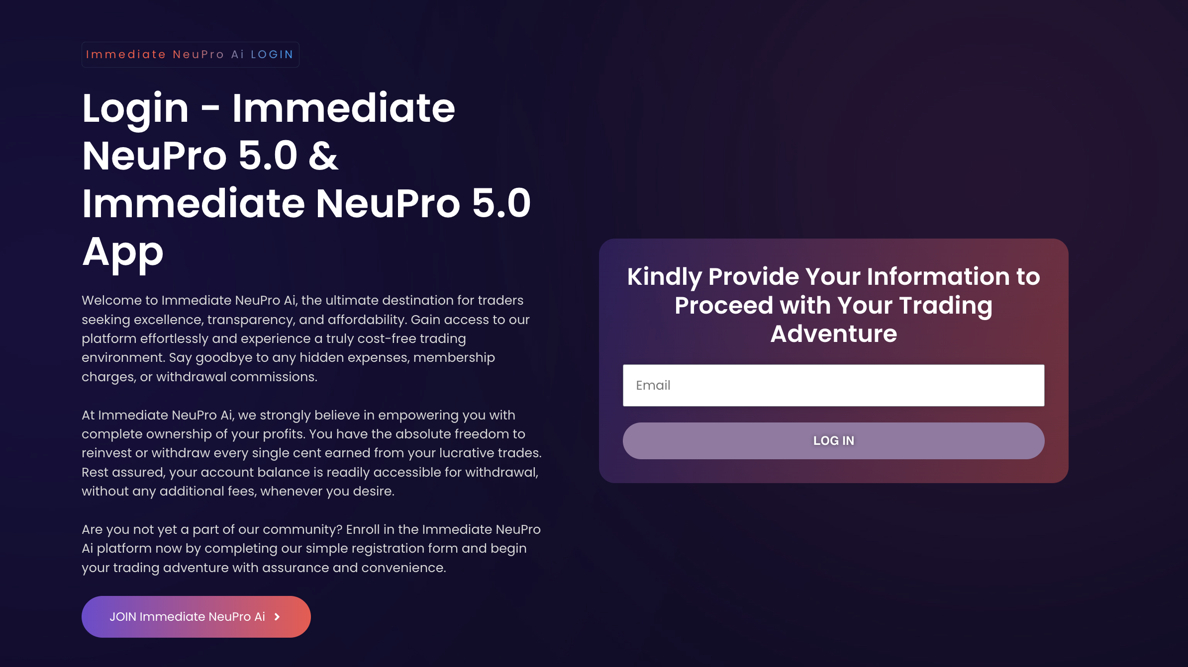 Immediate NeuPro A1 (Version 5X) -negociação